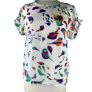 Hand Sewn Gorgeous Little Birds Blouse Colorful For Bird Watchers & Lovers Med